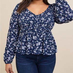 Babydoll Knit Smocked Bodice Crop Top